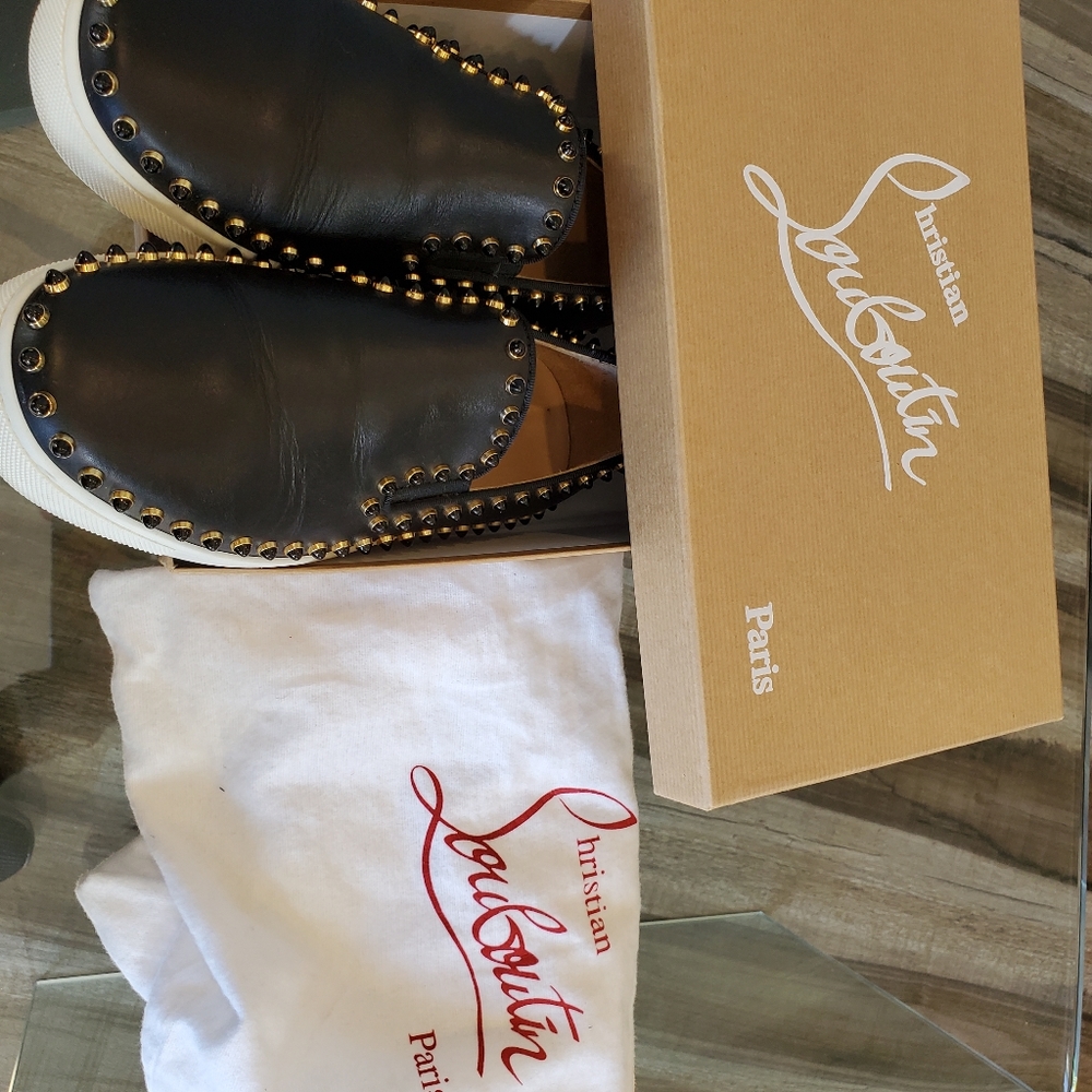Christian Louboutin Black Studded Slip-ons